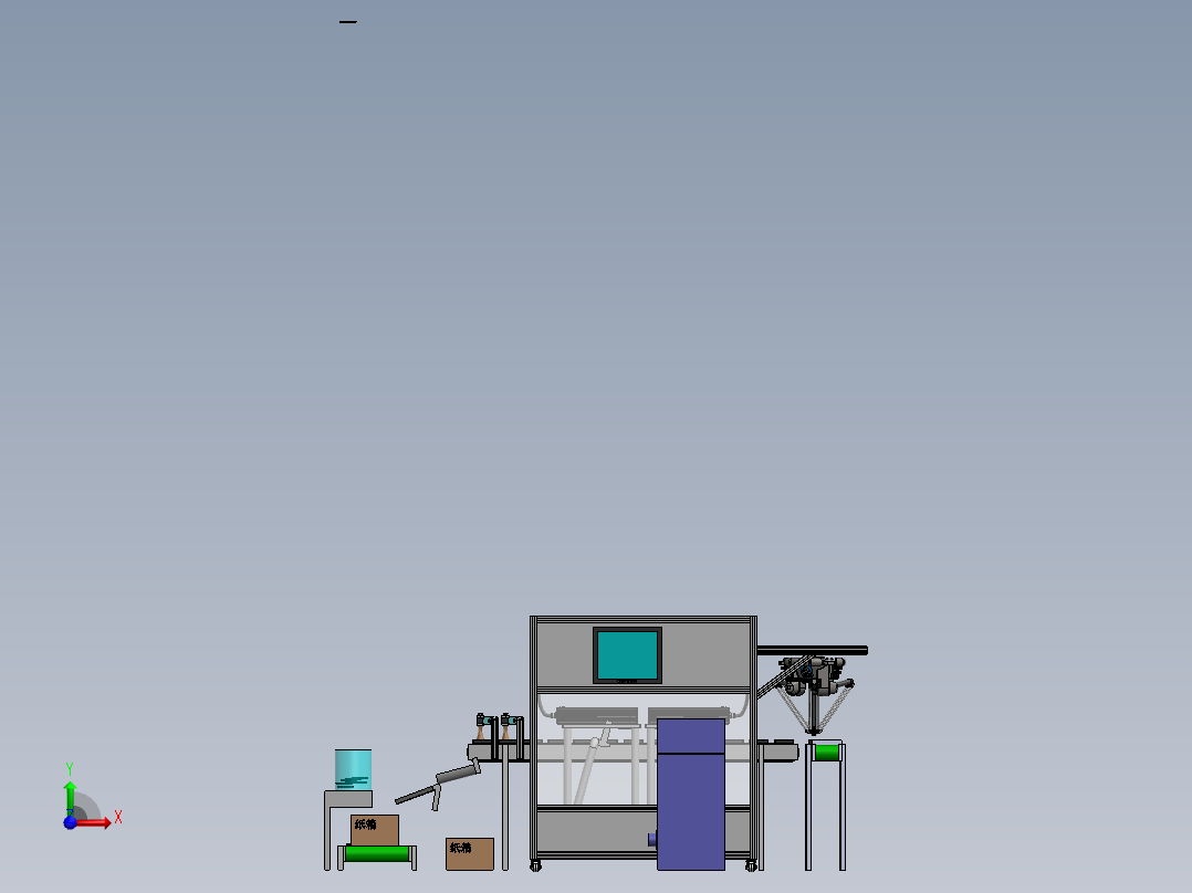 双机械手抓料激光打码出料机sw18可编辑前视图