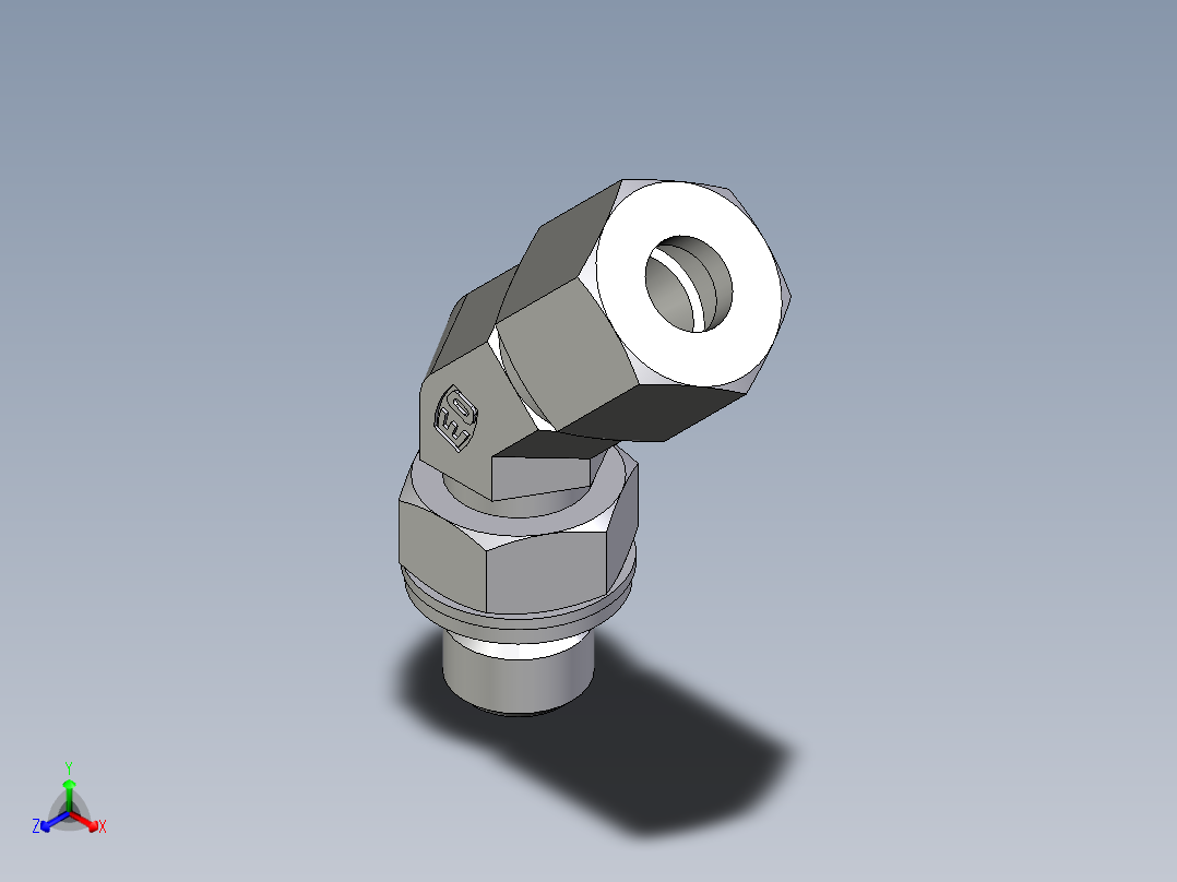 卡套式工业通用硬管接头EO_Adjustable_locknut_45_deg_elbow_VEE08ZLMCF正等轴测图