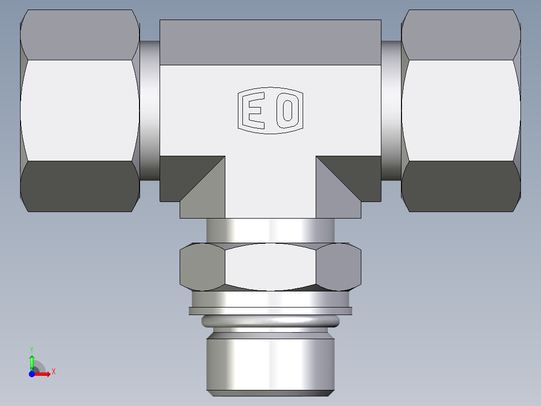 卡套式工业通用硬管接头EO_Adjustable_locknut_branch_tee_TEE16SMORCF前视图