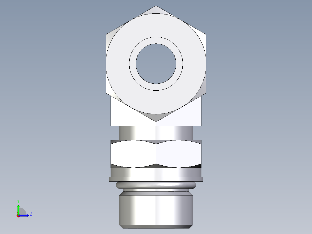 卡套式工业通用硬管接头EO_Adjustable_locknut_branch_tee_TEE16SMORCF左视图