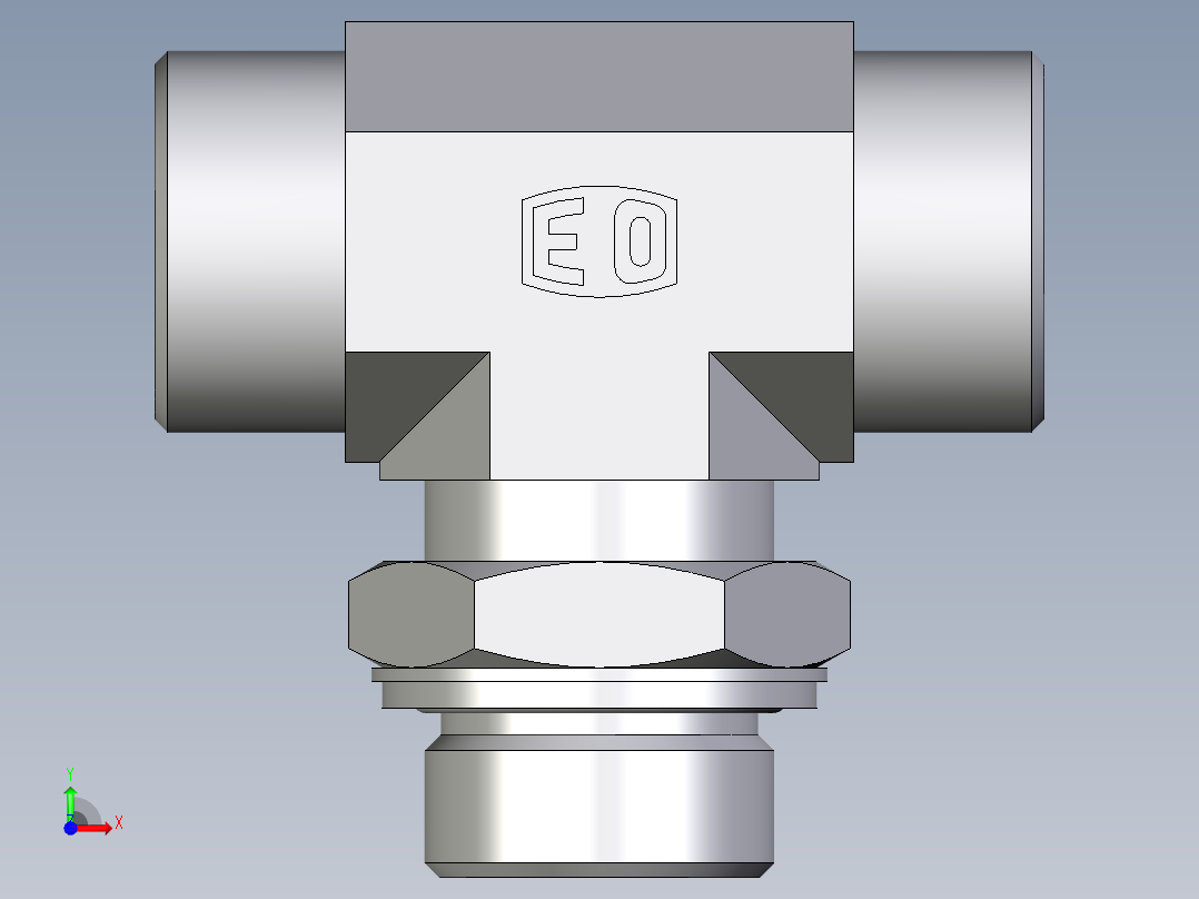 卡套式工业通用硬管接头EO_Adjustable_locknut_branch_tee_TEE25SMOMDCF前视图