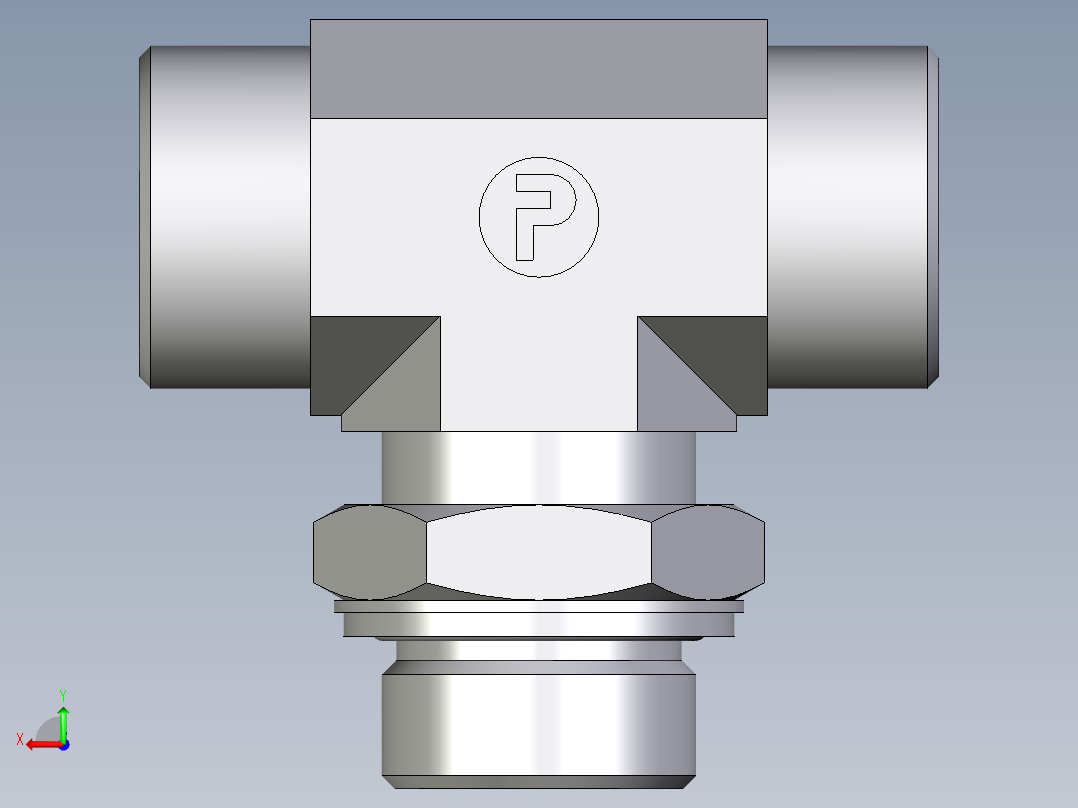 卡套式工业通用硬管接头EO_Adjustable_locknut_branch_tee_TEE25SMOMDCF后视图