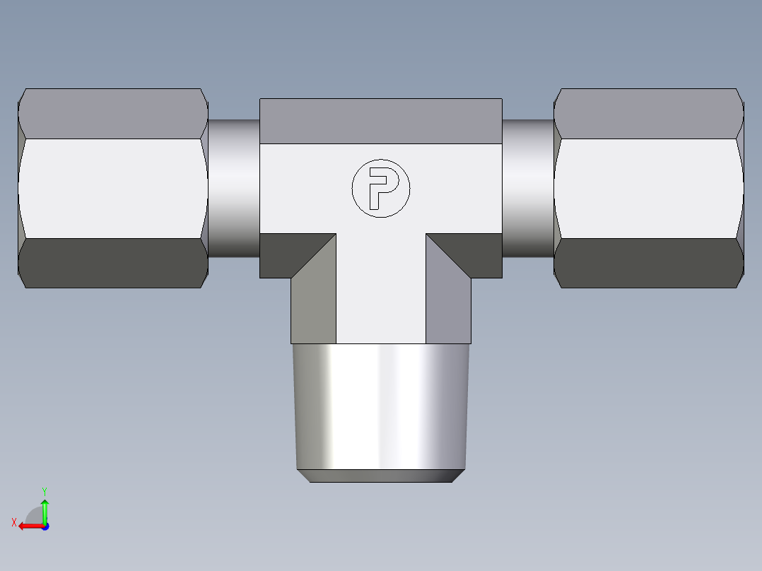 卡套式工业通用硬管接头EO_Male_stud_run_tee_TE04LLR71后视图