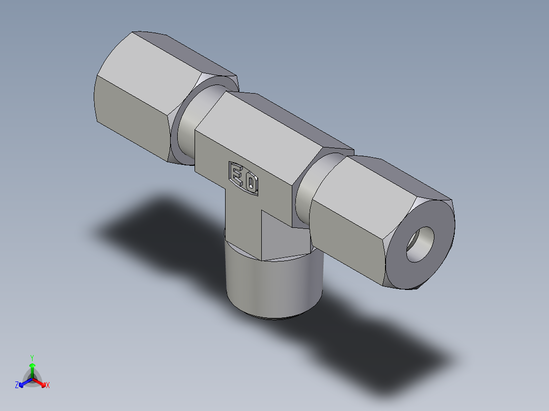 卡套式工业通用硬管接头EO_Male_stud_run_tee_TE04LLR71正等轴测图