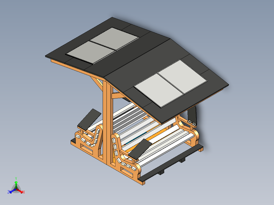 太阳能长凳正等轴测图