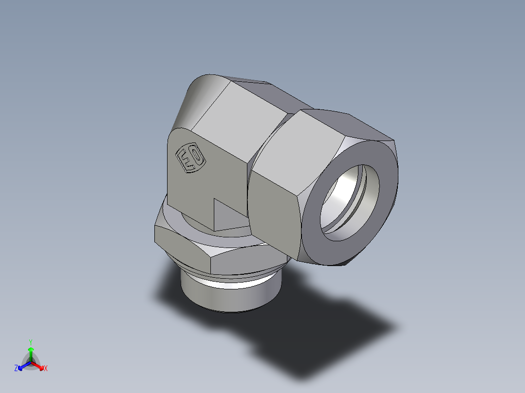 卡套式工业通用硬管接头EO_Adjustable_Locknut_elbow_WEE22ZLRCF正等轴测图