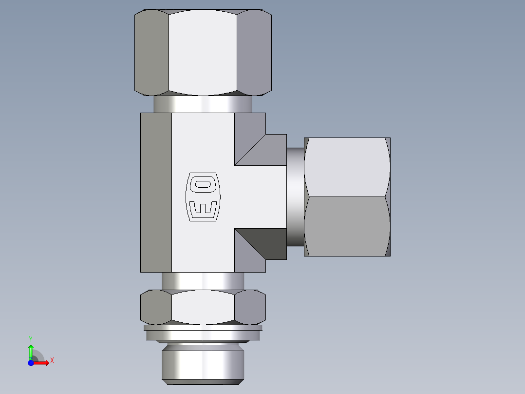 卡套式工业通用硬管接头EO_Adjustable_locknut_run_tee_LEE12SRCF前视图