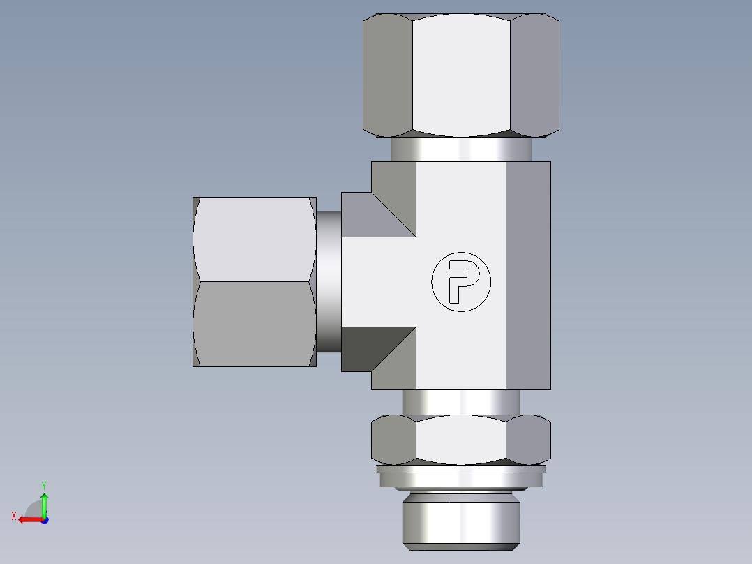 卡套式工业通用硬管接头EO_Adjustable_locknut_run_tee_LEE12SRCF后视图