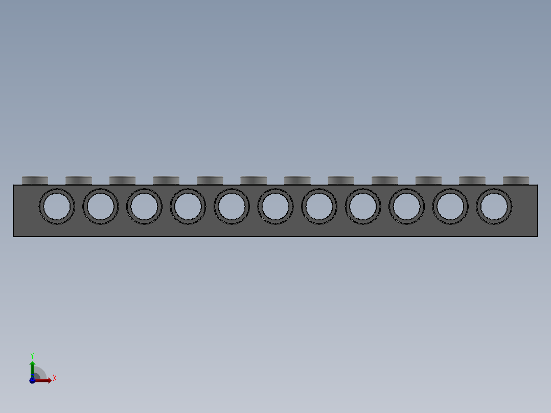 乐高机械组积木（横梁）-389501 White Technic Brick 1 x 12 with Holes前视图