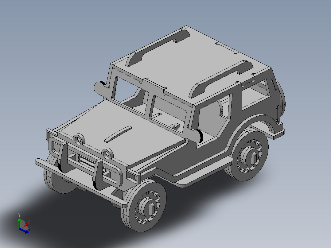 激光下料拼图汽车Parasolid, SOLIDWORKS 2016, STEP _ IGES主视图