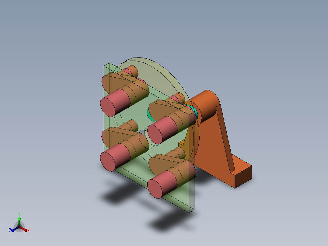 曲柄驱动四组四杆机构正等轴测图