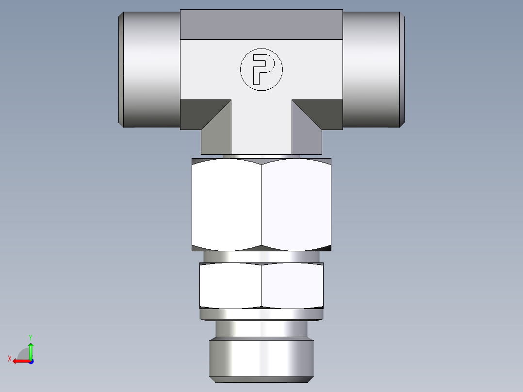 卡套式工业通用硬管接头EO_Assembled_adjustable_standpipe_branch_tee_EVT20SMOMD71后视图