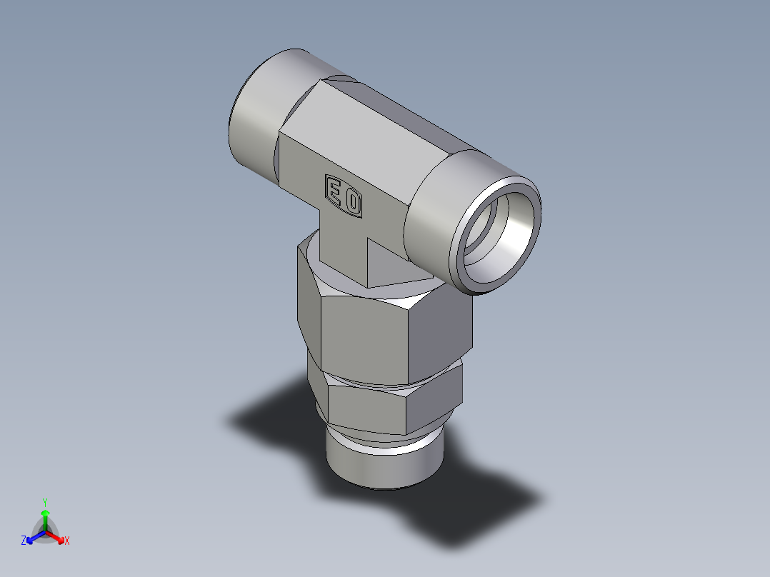 卡套式工业通用硬管接头EO_Assembled_adjustable_standpipe_branch_tee_EVT20SMOMD71正等轴测图