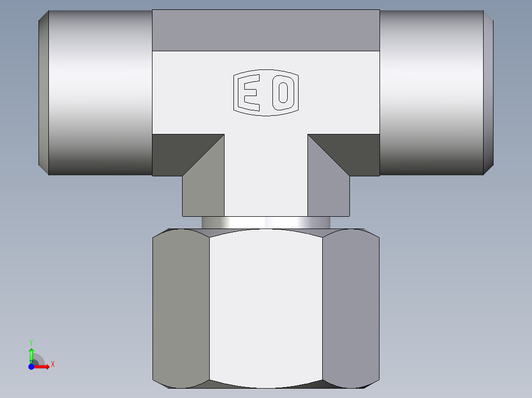 卡套式工业通用硬管接头EO_Swivel_nut_branch_tee_ET10LOMDCF前视图