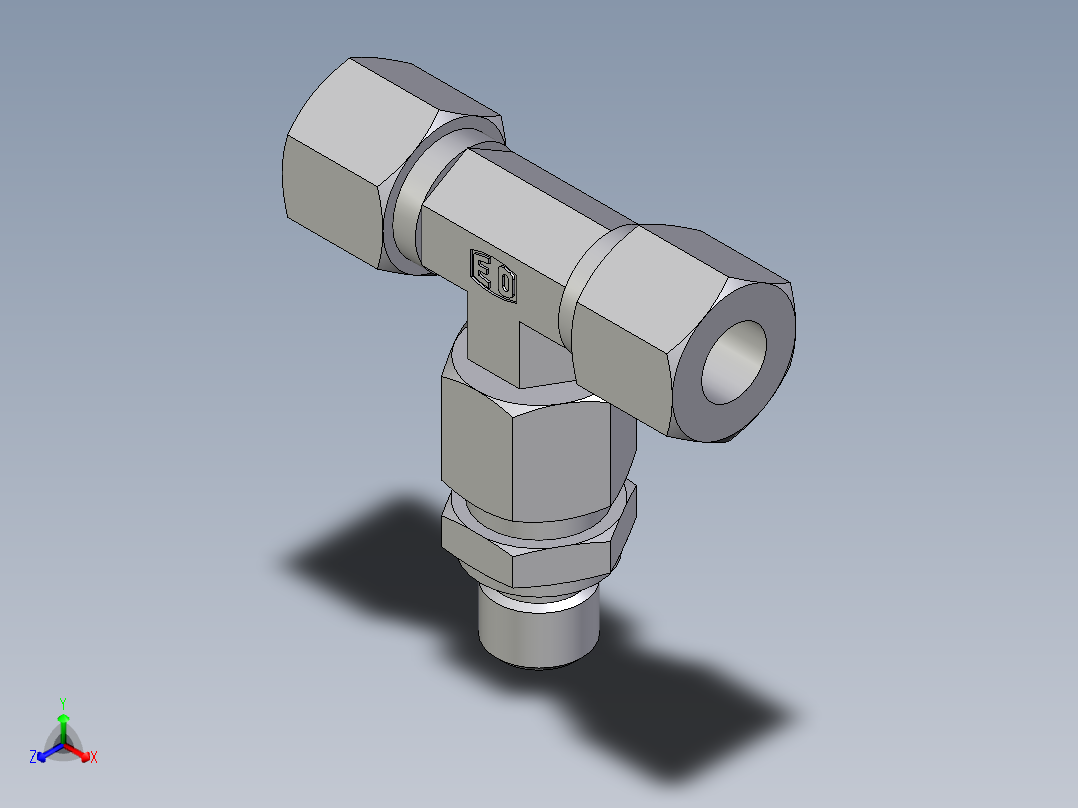 卡套式工业通用硬管接头EO_Assembled_adjustable_standpipe_branch_tee_EVT10LR71主视图