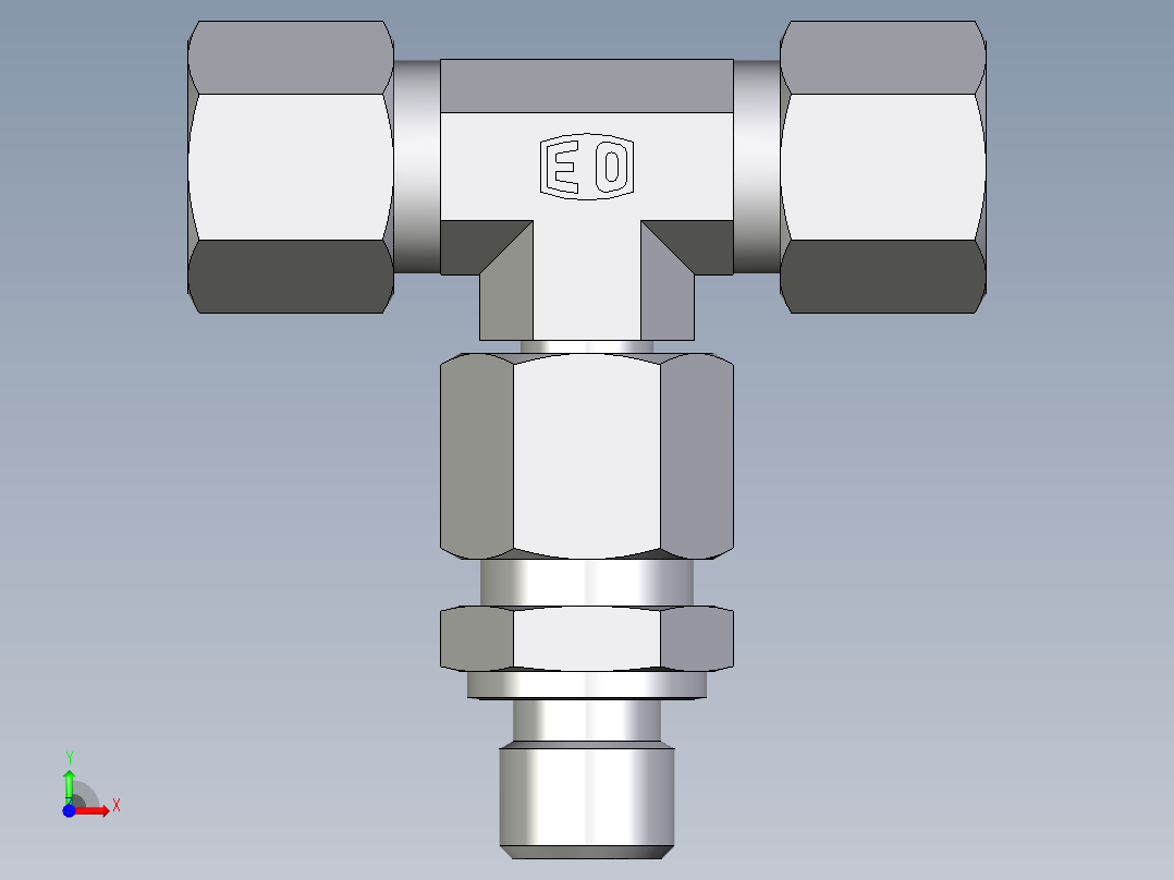 卡套式工业通用硬管接头EO_Assembled_adjustable_standpipe_branch_tee_EVT10LR71前视图