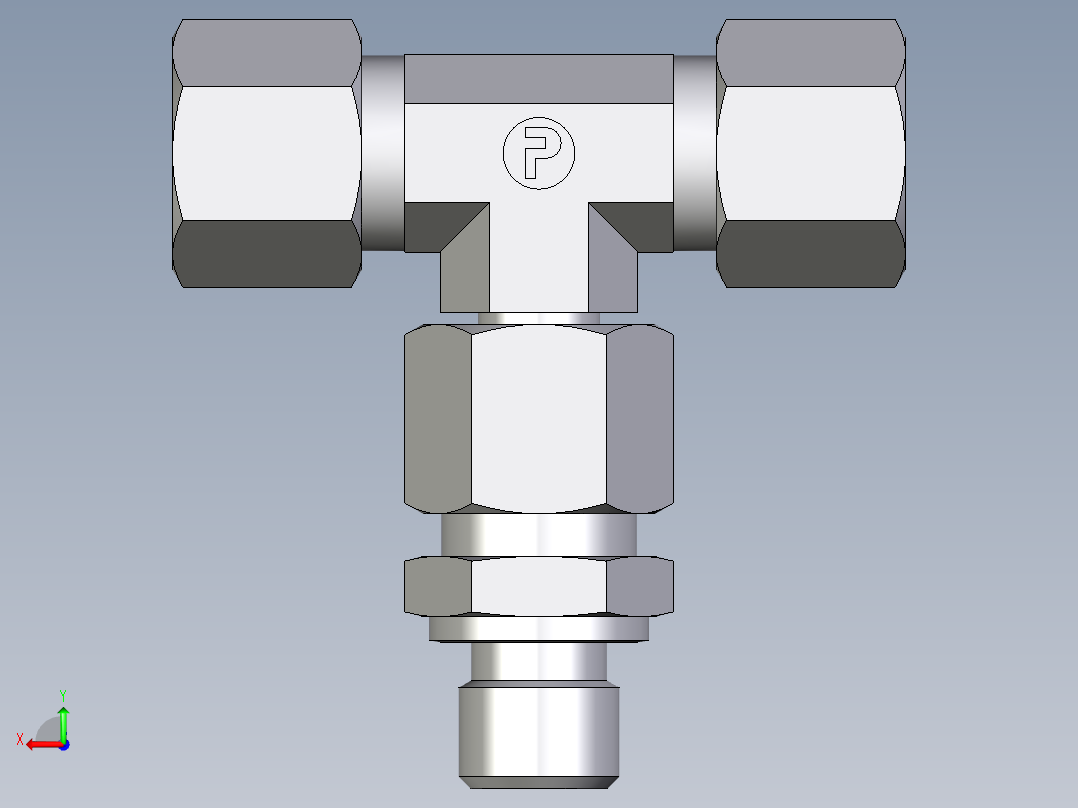 卡套式工业通用硬管接头EO_Assembled_adjustable_standpipe_branch_tee_EVT10LR71后视图