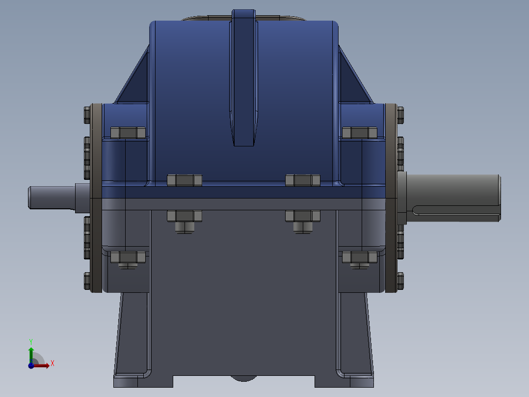 二级圆柱直齿轮减速箱3D图纸 IGS格式前视图