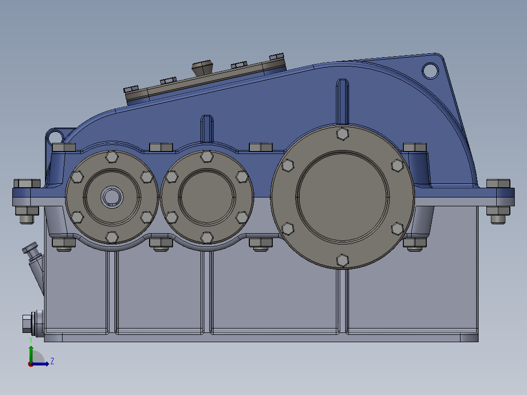 二级圆柱直齿轮减速箱3D图纸 IGS格式左视图