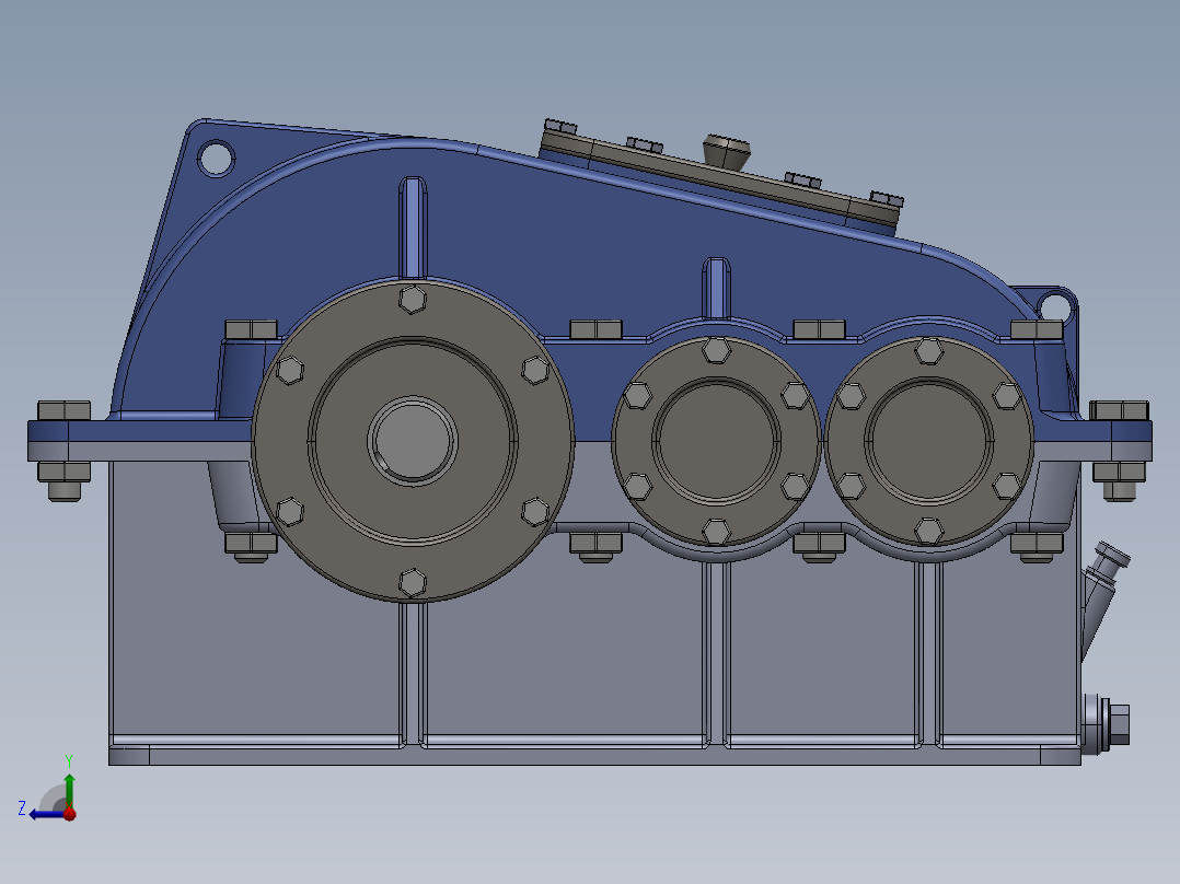 二级圆柱直齿轮减速箱3D图纸 IGS格式右视图