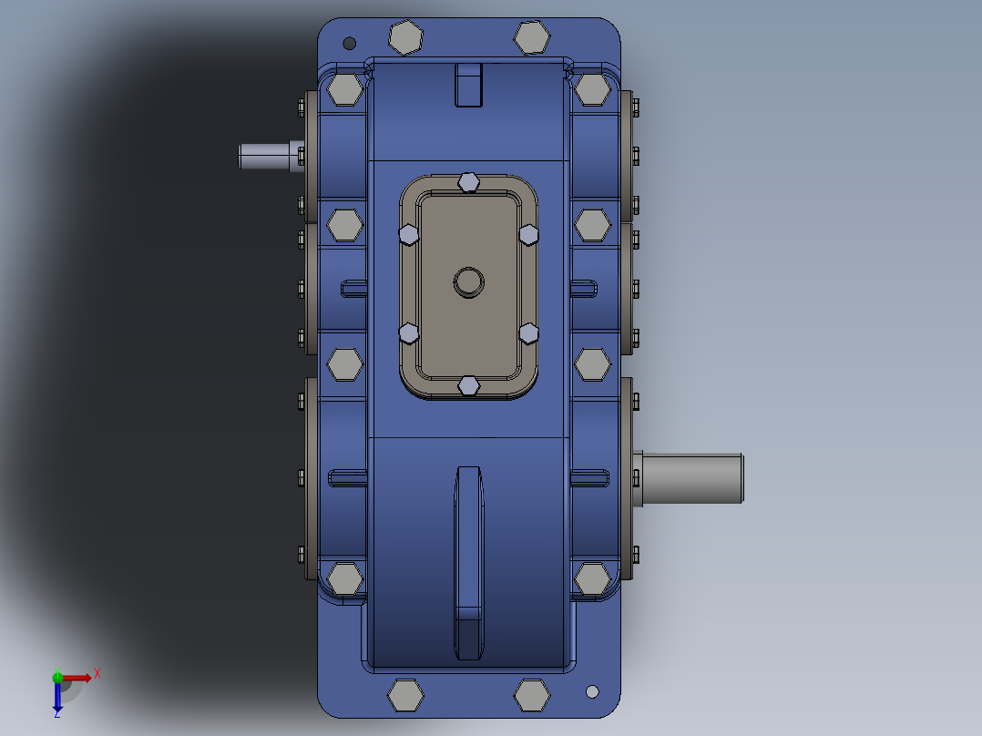 二级圆柱直齿轮减速箱3D图纸 IGS格式俯视图