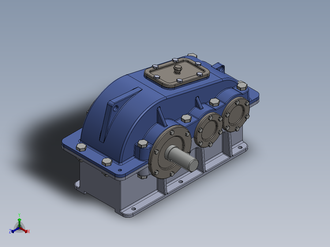 二级圆柱直齿轮减速箱3D图纸 IGS格式正等轴测图