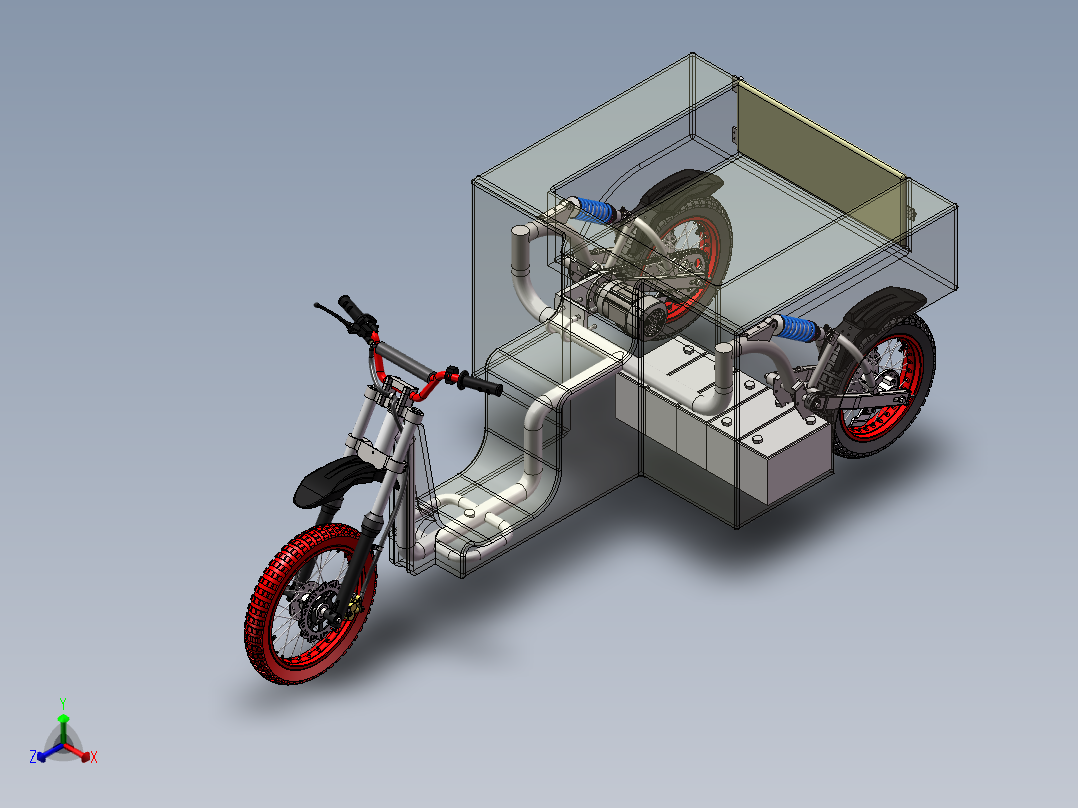 电动三轮车设计【三维SW模型+CAD图纸+说明书】正等轴测图