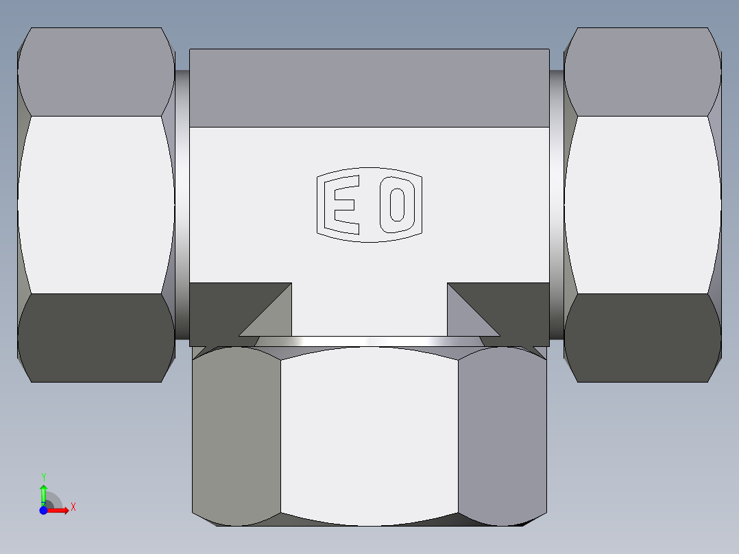 卡套式工业通用硬管接头EO_Swivel_nut_branch_tee_ET28L71前视图