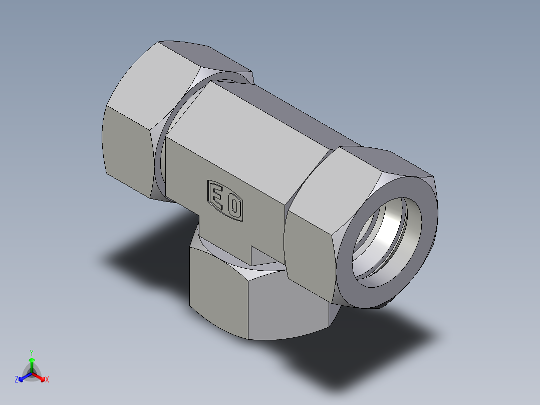 卡套式工业通用硬管接头EO_Swivel_nut_branch_tee_ET28L71正等轴测图