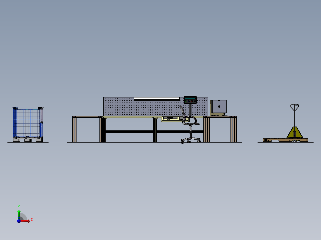 工厂流水线布局设计模型三视图前视图