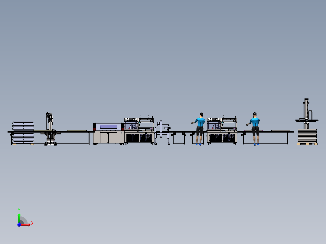 坐标机械手套袋收缩封箱边封码垛-w前视图