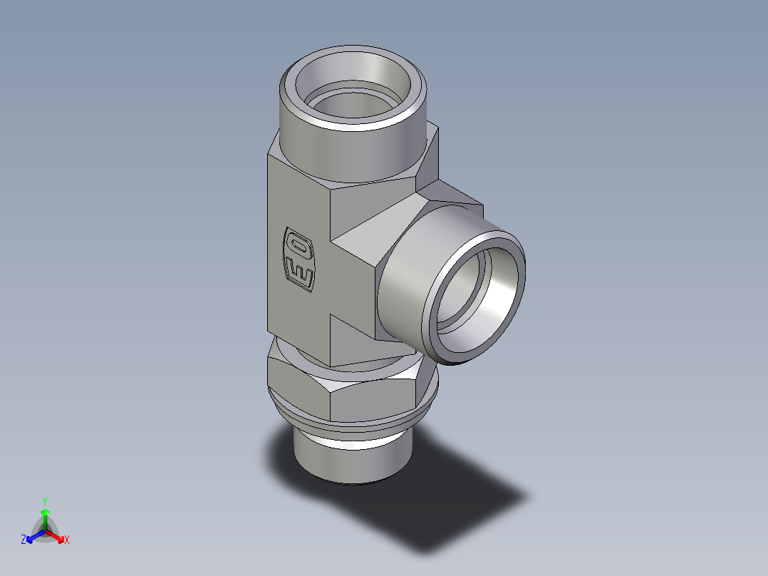 卡套式工业通用硬管接头EO_Adjustable_locknut_run_tee_LEE18LROMDCF正等轴测图