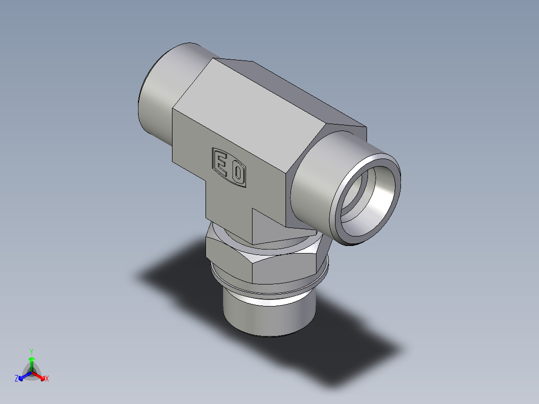 卡套式工业通用硬管接头EO_Adjustable_locknut_branch_tee_TEE16SMOROMDCF正等轴测图