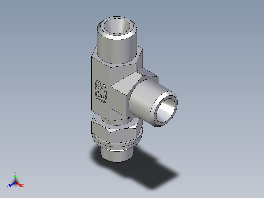 卡套式工业通用硬管接头EO_Adjustable_locknut_run_tee_LEE06LMOMDCF正等轴测图