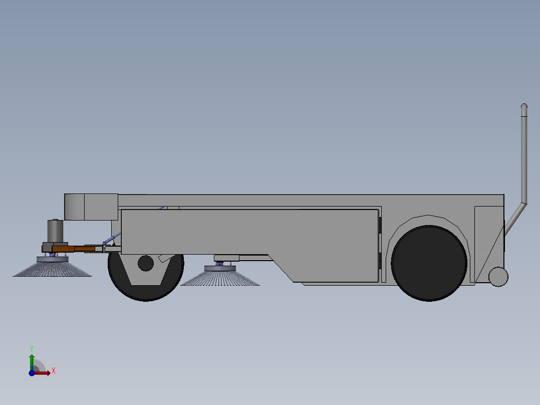 三轮扫地车底盘三维SW模型前视图
