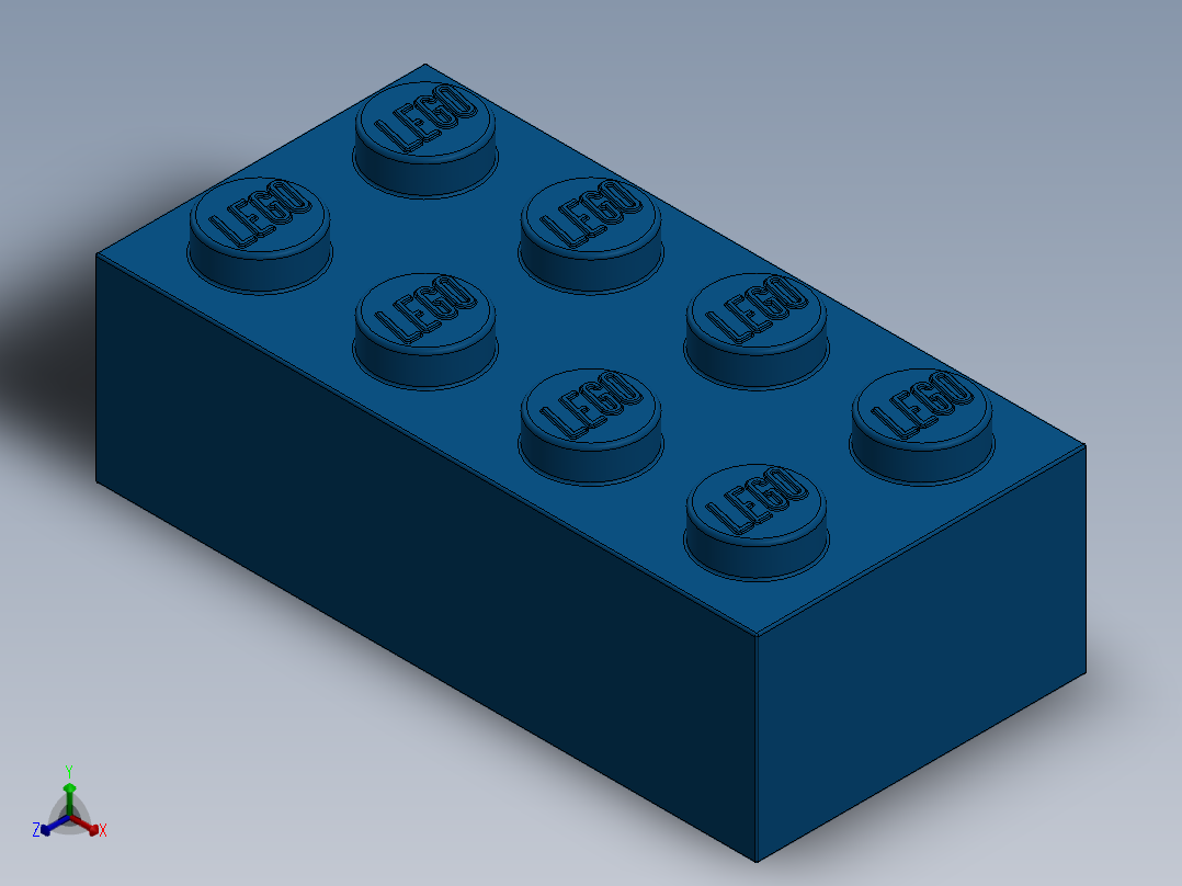 乐高套装 4421基本积木-300123 Bright Blue Brick 2 x 4.SLDPRT正等轴测图