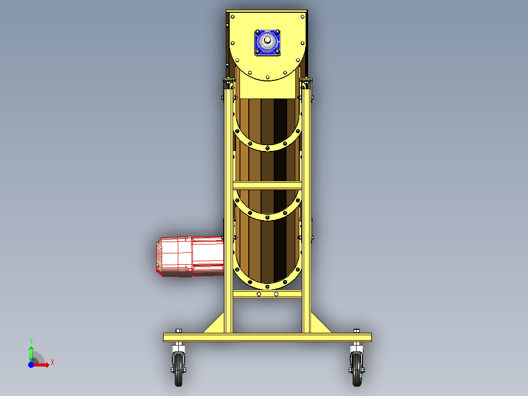 齿轮电机驱动的倾斜螺旋小麦输送器设计前视图