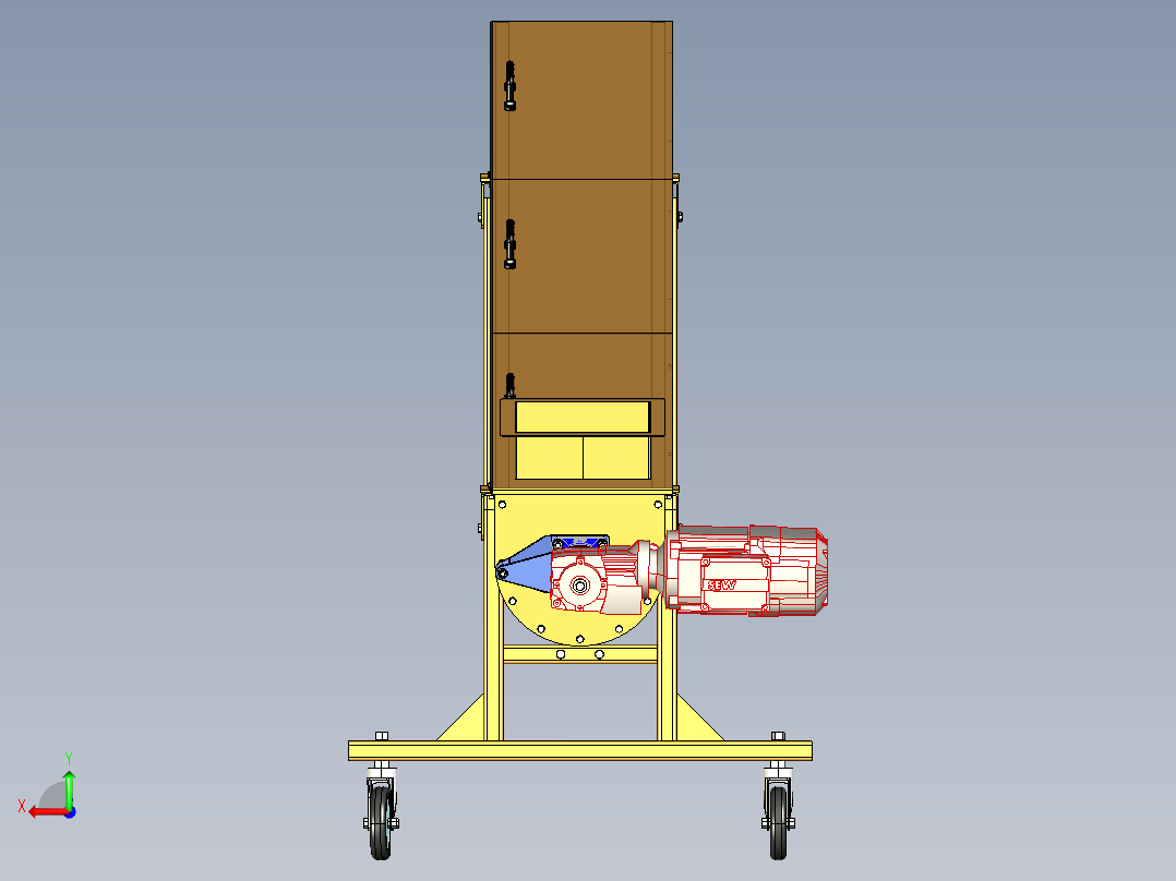 齿轮电机驱动的倾斜螺旋小麦输送器设计后视图
