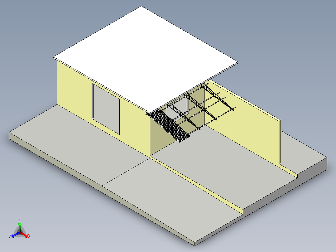 带有悬臂架的简易屋顶正等轴测图