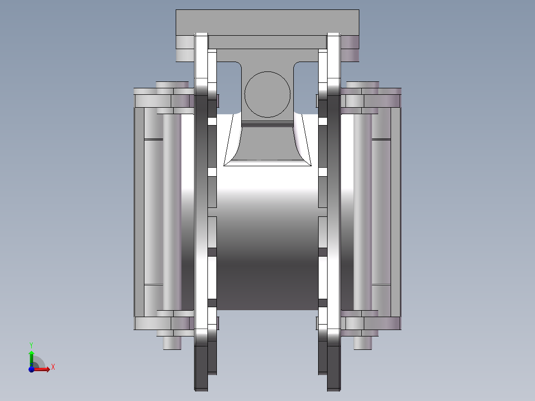 转向架制动器3d图纸 刹车制动夹钳SW设计图纸 刹车片制动器3d模型前视图