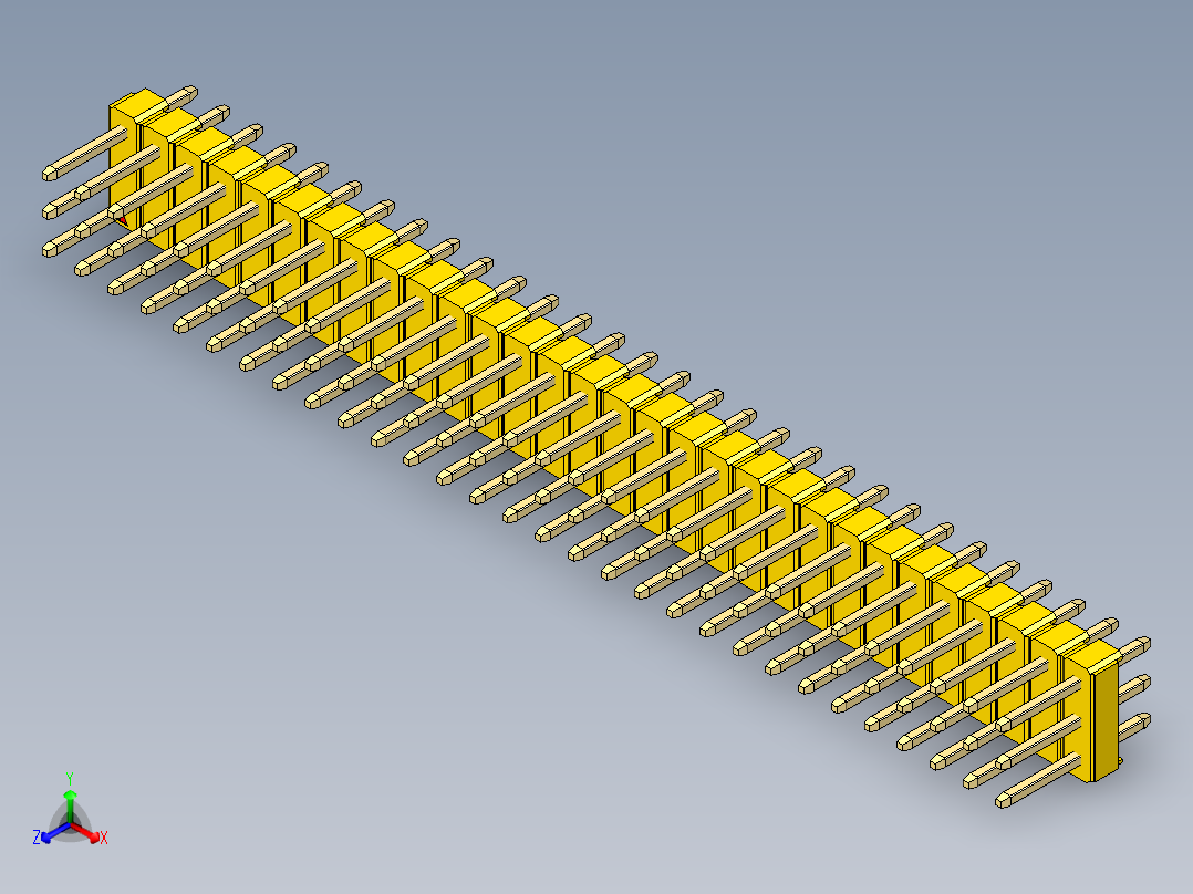 彩色公头100mil（2.54mm）系列-DS1021_yellow_3x30p_100mil_Type1_rev1.0正等轴测图