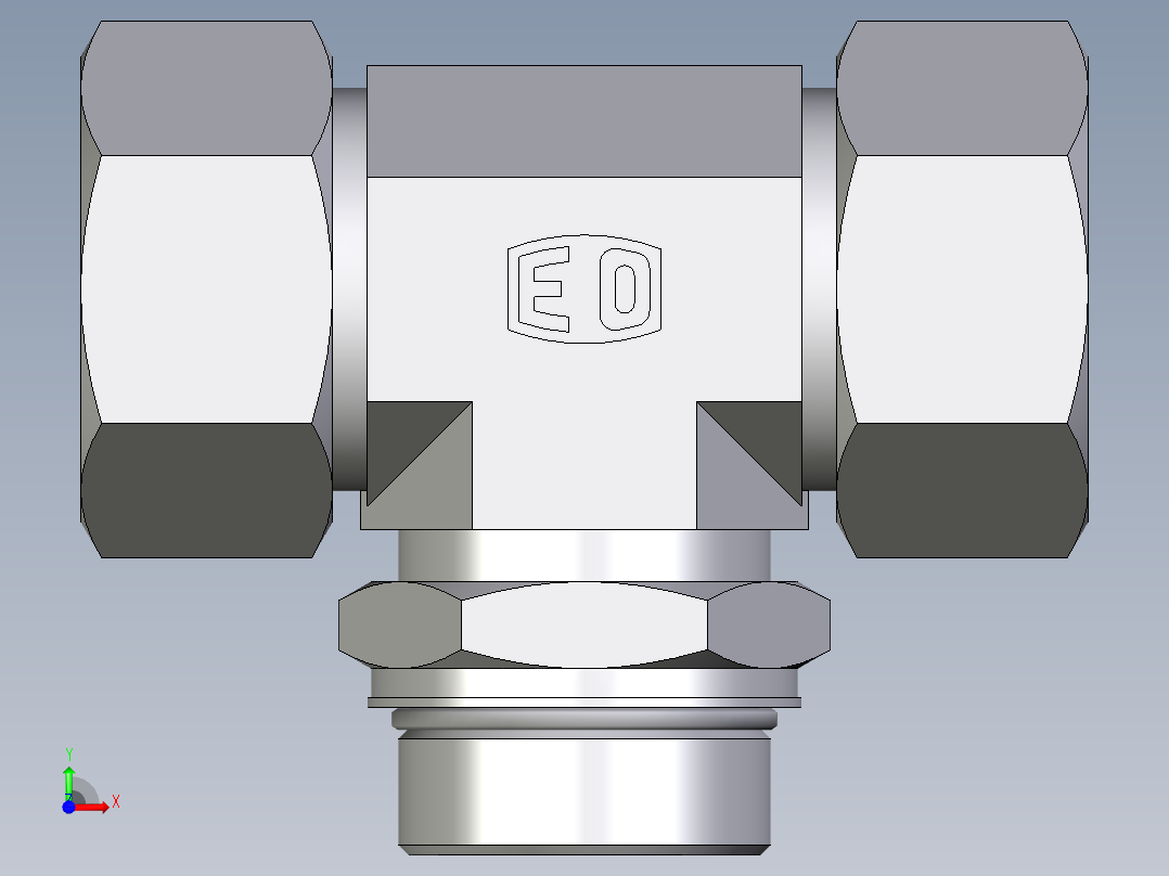 卡套式工业通用硬管接头EO_Adjustable_locknut_branch_tee_TEE38SMORCF前视图