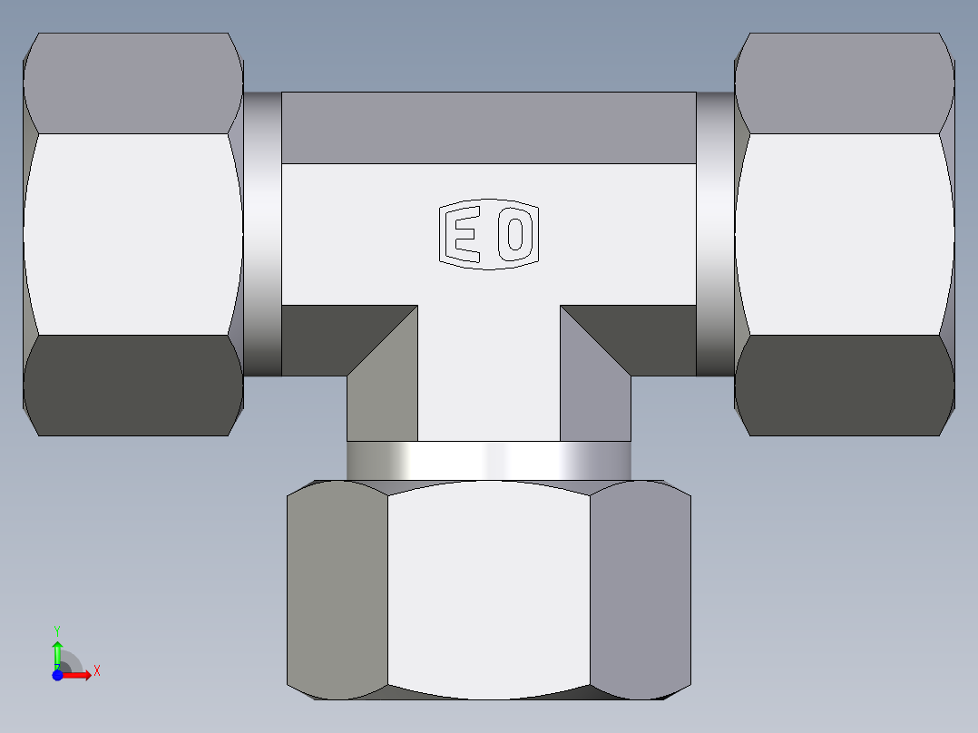 卡套式工业通用硬管接头EO_Union_tee_T15L71前视图