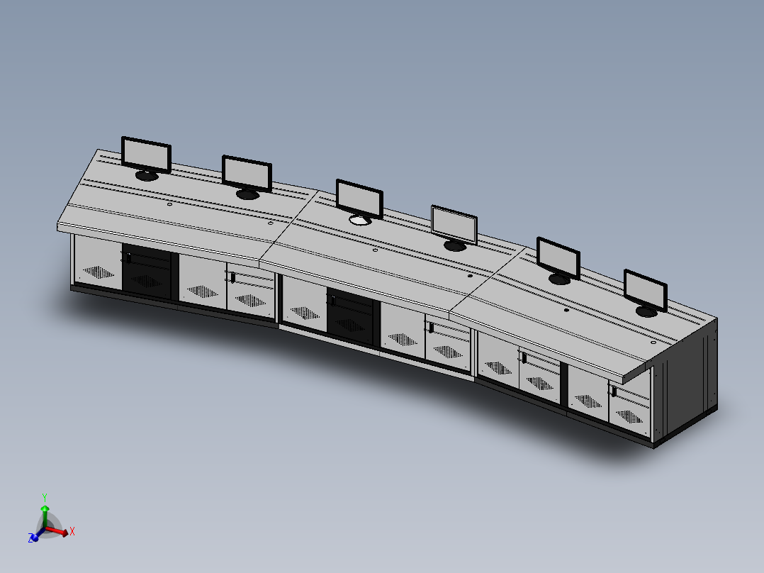 六工位带角度平面操作台主视图