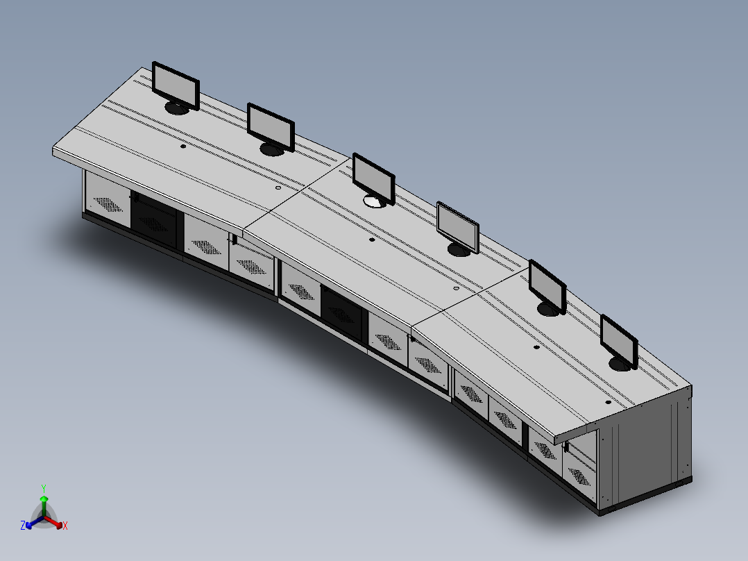 六工位带角度平面操作台正等轴测图