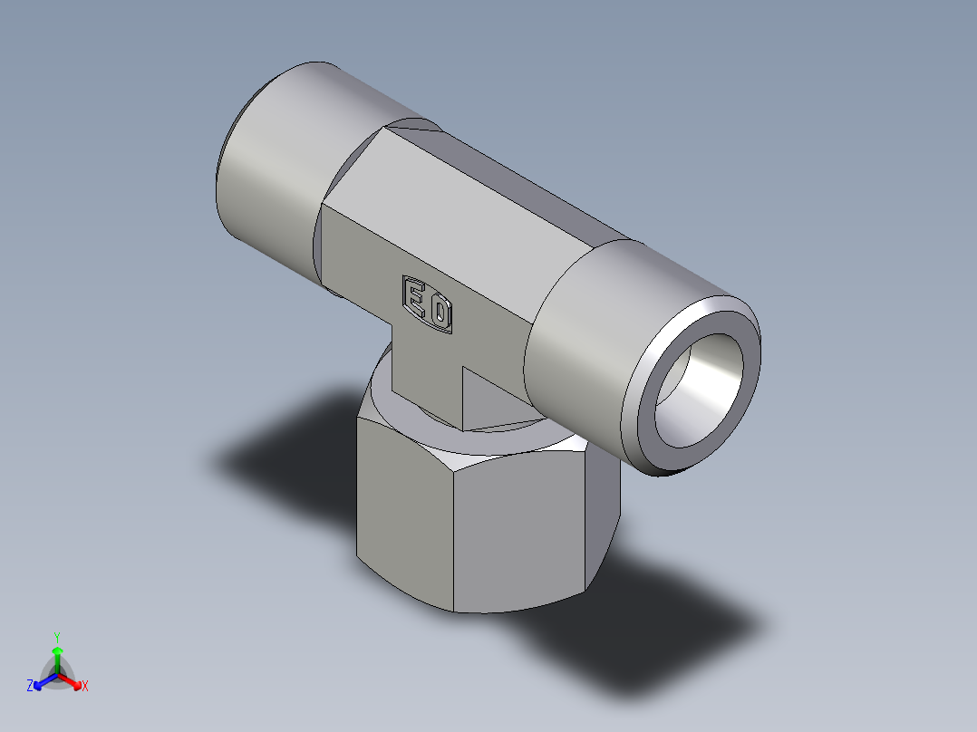 卡套式工业通用硬管接头EO_Swivel_nut_branch_tee_ET08SOMDCF正等轴测图