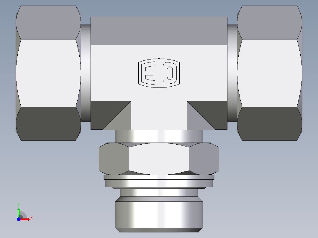 卡套式工业通用硬管接头EO_Adjustable_locknut_branch_tee_TEE22ZLM27x2CF前视图