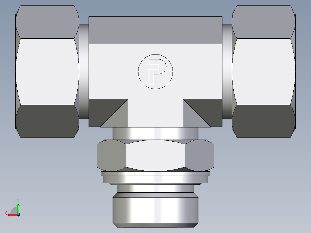 卡套式工业通用硬管接头EO_Adjustable_locknut_branch_tee_TEE22ZLM27x2CF后视图