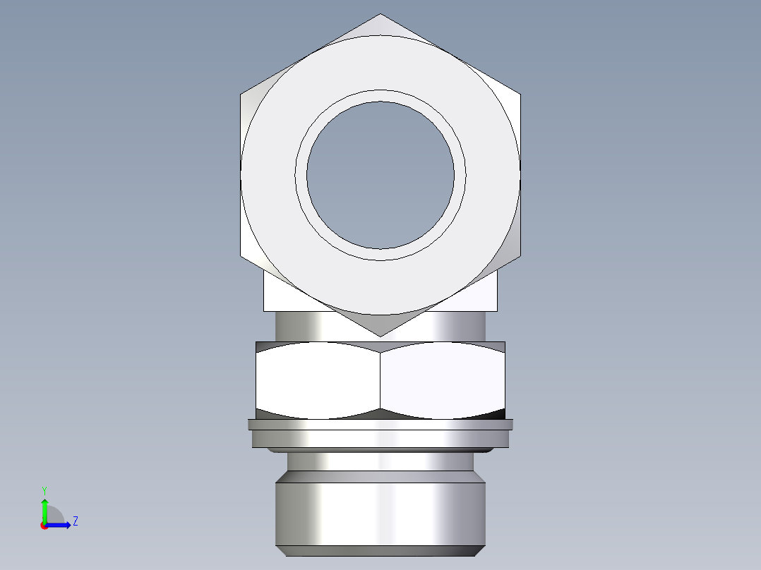 卡套式工业通用硬管接头EO_Adjustable_locknut_branch_tee_TEE22ZLM27x2CF左视图
