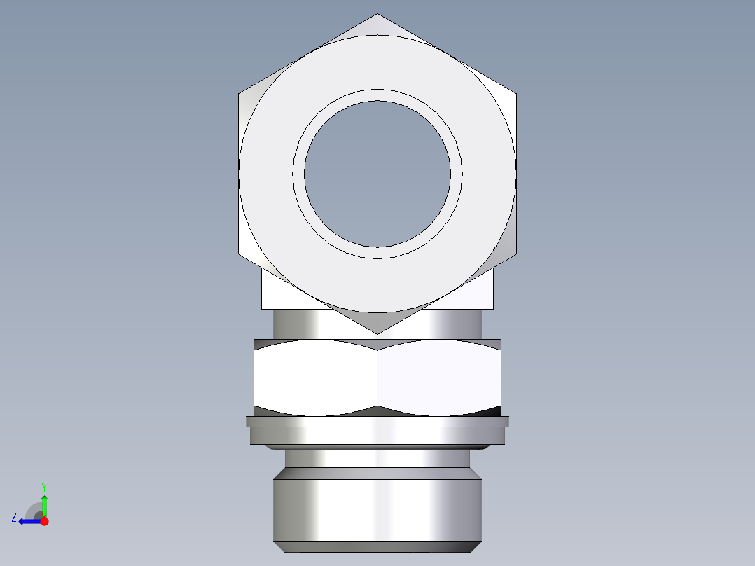 卡套式工业通用硬管接头EO_Adjustable_locknut_branch_tee_TEE22ZLM27x2CF右视图
